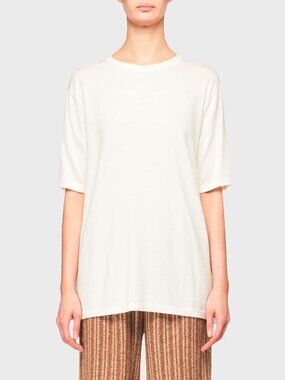 The Row Darcia Ivory Wool-Blend Short-Sleeve T-Shirt